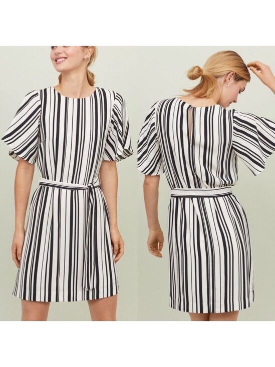 H&M Dresses & Skirts - H&M Striped Tie Dress Black & White Mini Dress Size 0